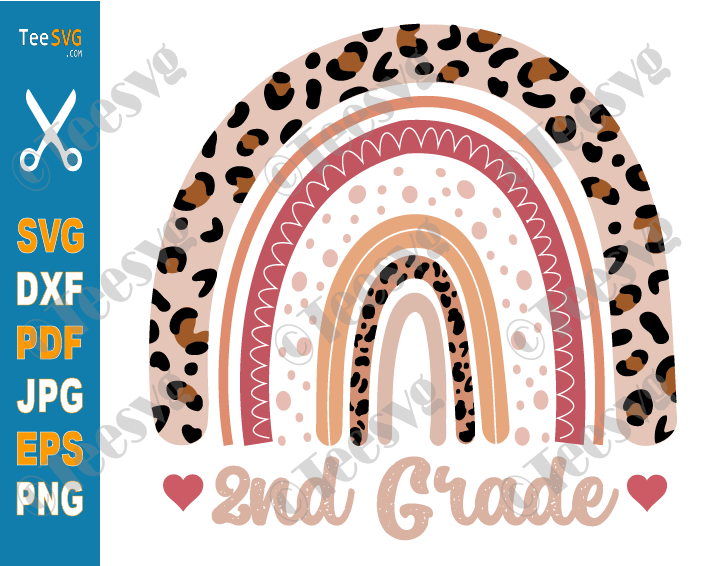 Second Grade CLIPART SVG PNG | Rainbow 2nd Grade Teacher SVG Elementary School Squad Shirt Sublimation Design Cut Files