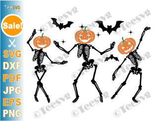 Dancing Skeletons PNG SVG Skeleton Halloween CLIPART | Pumpkin Head Dance Skeleton Halloween Vector Design Funny Cricut Gifts