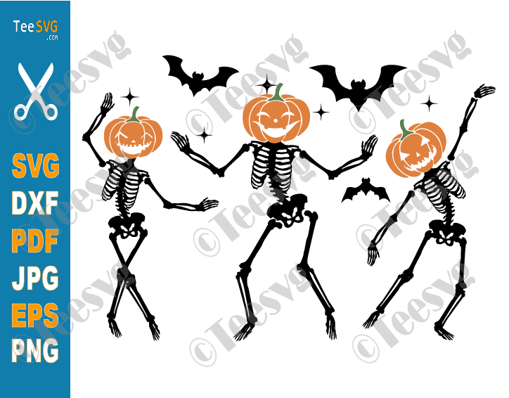 Skeleton Halloween CLIPART | Dancing Skeletons PNG SVG | Pumpkin Head