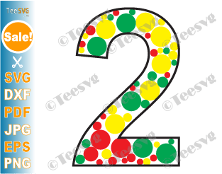 Polka Dot Number 2 SVG PNG Clipart, Red, Yellow Green, 2 Polka Dot Number Two SVG Dots Pattern Background