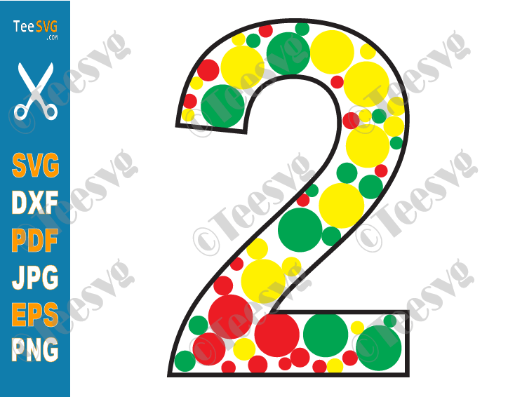 Polka Dot Number 2 SVG PNG Clipart, Red, Yellow Green, 2 Polka Dot Number Two SVG Dots Pattern Background
