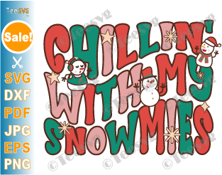 Chillin With My Snowmies SVG CLIPART PNG Groovy Retro Funny Christmas SVG Snowman Snowflakes Holiday Xmas Cricut .
