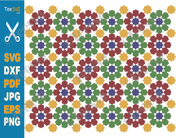 Moroccan Tile SVG PNG Zellige Mosaic Islamic Art Pattern SVG Arabesque Stencil Traditional Colorful Background Arts And Crafts