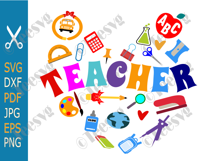 Teacher Heart CLIPART SVG PNG Love Teacher CLIPART Teacher Appreciation SVG Files Back to School Gift Design