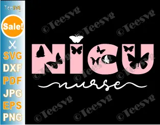 NICU Nurse Clipart SVG Png Butterfly Graphic Pink Cute Neonatal intensive care nurse ICU RN Design.