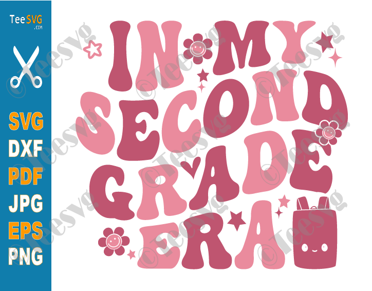 Second Grade Shirt SVG PNG for Girl Kid Pink In My Second Grade Era SVG In My 2nd Grade Era Groovy Second Grader Sublimation Graphic Design Youth Child Student Cricut and Cut