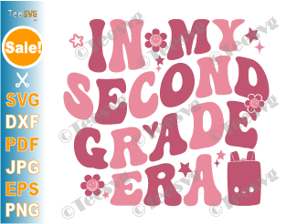 Second Grade Shirt SVG PNG for Girl Kid Pink In My Second Grade Era SVG In My 2nd Grade Era Groovy Second Grader Sublimation Graphic Design Youth Child Student Cricut and Cut.