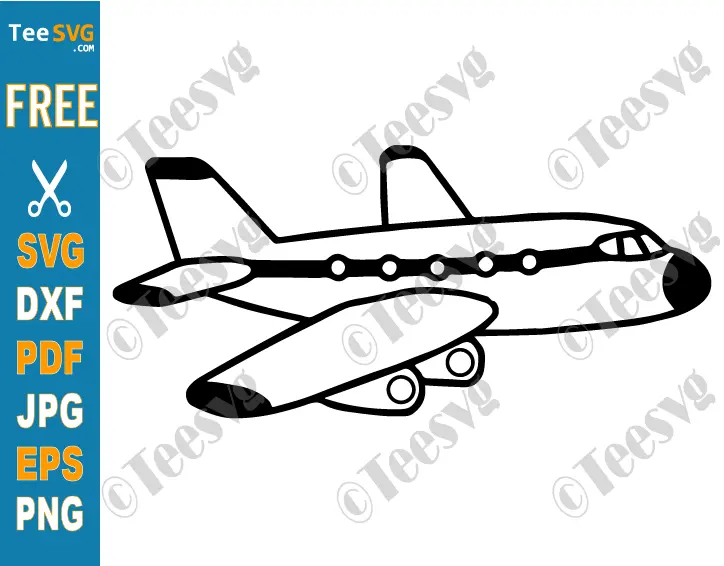 Plane Clipart Black and White - PNG JPG SVG FREE - Simple Airplane Outline Illustration - Easy Aeroplane Hand Drawing Aircraft Image - Flight Vector Transparent Background Download 