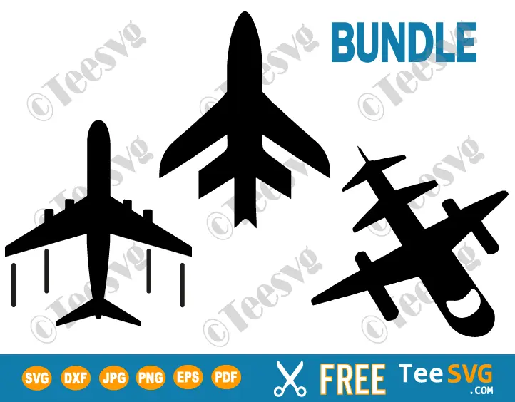 FREE Airplane Clipart Silhouette Bundle PNG JPG SVG Vector - Black Plane Clip art - Aeroplane Aircraft Illustration Image - Flight Transparent Background Download