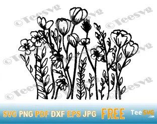 Wildflower CLIPART Outline Black and White PNG Free Transparent Background JPG SVG - Wildflower CLIPART Flower Hand Drawing Easy Illustration Image Download