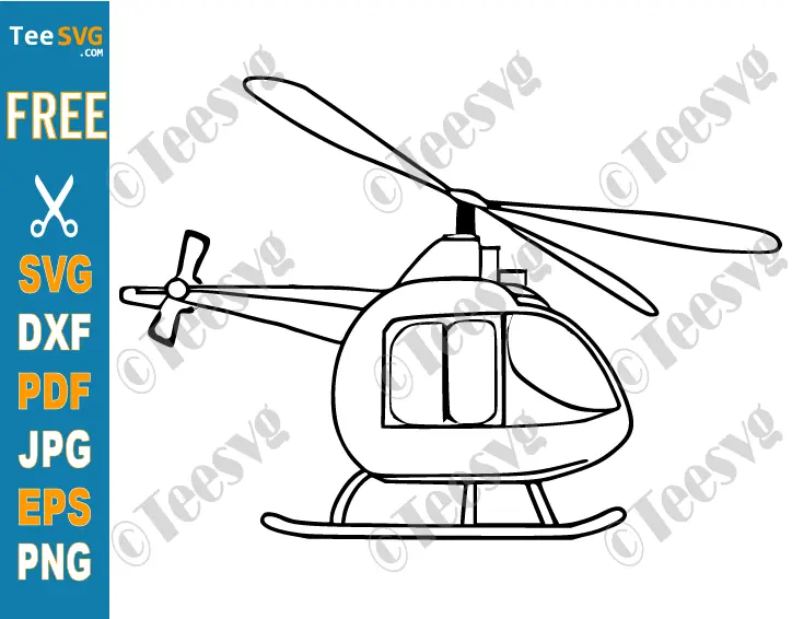 Helicopter Clipart Black and White FREE PNG JPG SVG Vector - Simple Easy Outline Hand Drawing With Transparent Background Illustration Image Download