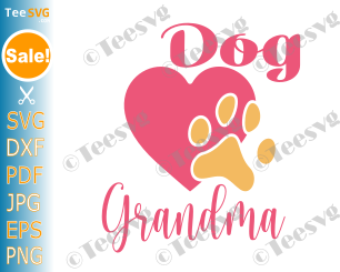 Dog Grandma SVG PNG Graphic Design - Puppy Granny Clipart - Heart Paw Vector Illustration Cricut Sublimation.