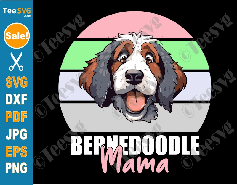 Mama Bernedoodle CLIPART SVG PNG Graphic Design Doodle Bernese Mountain Vector Dog Mom Print Poodle Illustration Decal Puppy Images Sublimation