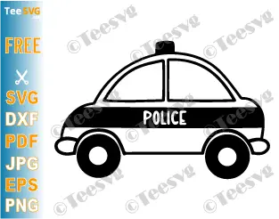 Police Car CLIPART Black and White Outline PNG JPG SVG Free - Easy Simple Drawing Image with Transparent Background Download.