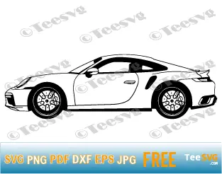 Sports Car CLIPART Black and White PNG JPG SVG Free - Simple Race SuperCar Drawing Outline - EASY Racing Vehicle Vector with Transparent Background.
