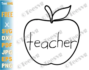Teacher Apple Clipart Black and White Free JPG SVG PNG with Transparent Background - simple Apple Outline Art Download .