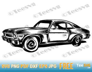 Classic Car CLIPART Black and White PNG JPG SVG Free - Easy Old Car Outline - Simple Antique Vintage Car Drawing Vector with Transparent Background.