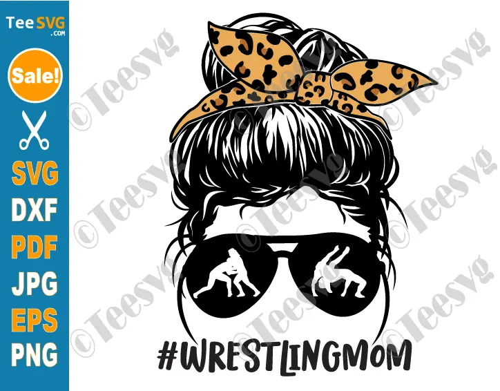 Leopard Wrestling Mom Messy Bun SVG PNG Shirt Design Wrestle Mama Sublimation Cricut Clipart Screen Print Transfer