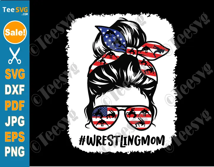 USA Wrestling Mom Bleached SVG PNG Messy Bun Shirt Design American Wrestle Mama Glasses Cricut Clipart Screen Print Transfer Sublimation (2)