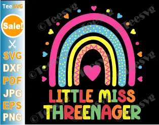 Little Miss Threenager SVG PNG Rainbow 3rd Birthday SVG 3rd Birthday Girl PNG Third Birthday Clip Art Cute 3 Year Old Toddler Girl Anniversary .