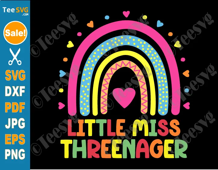 Little Miss Threenager SVG PNG Rainbow 3rd Birthday SVG 3rd Birthday Girl PNG Third Birthday Clip Art Cute 3 Year Old Toddler Girl Anniversary