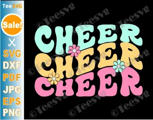 Cheer Cheer Cheer SVG File PNG Groovy Sunflowers Cheerleading SVG For Cricut Cheerleader SVG Images.