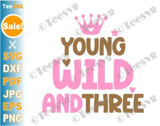Young Wild And Three SVG PNG - Young Wild And Three Shirt SVG - Young Wild And 3 SVG - Cute 3rd Birthday Girl SVG Crown Cricut.