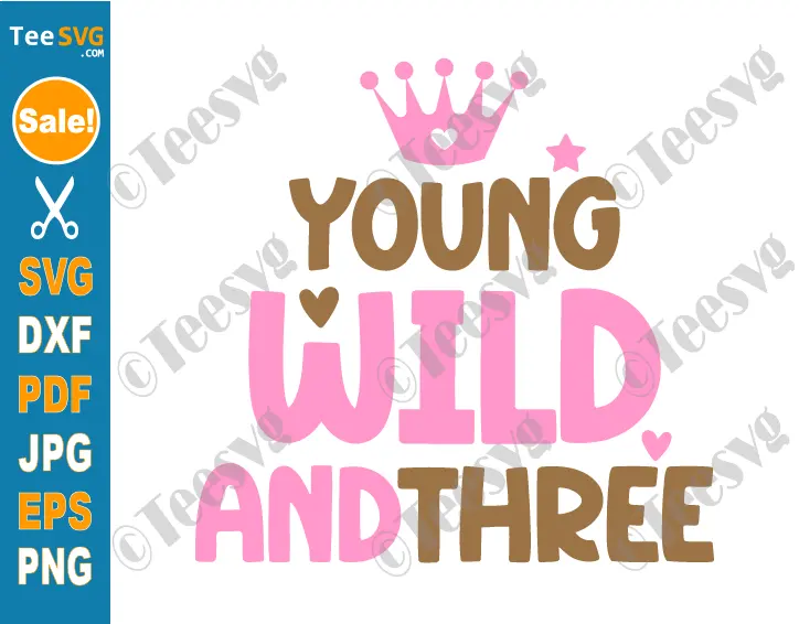 Young Wild And Three SVG PNG - Young Wild And Three Shirt SVG - Young Wild And 3 SVG - Cute 3rd Birthday Girl SVG Crown Cricut