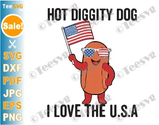 Hot Diggity Dog SVG PNG I Love The USA - Funny Hotdog Fourth of July I Love Us July 4 Cricut Shirt Design.