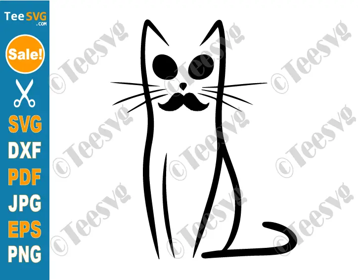 Abstract Cat Dad with Mustache SVG PNG Cat Daddy SVG Funny For Men Line Drawing Minimalistic Fathers Day Cricut Shirt Design