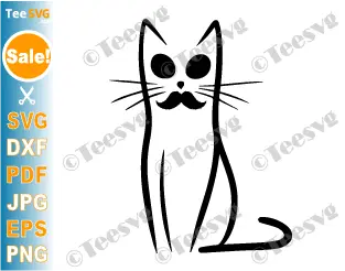 Abstract Cat Dad with Mustache SVG PNG Cat Daddy SVG Funny For Men Line Drawing Minimalistic Cricut Shirt Design.