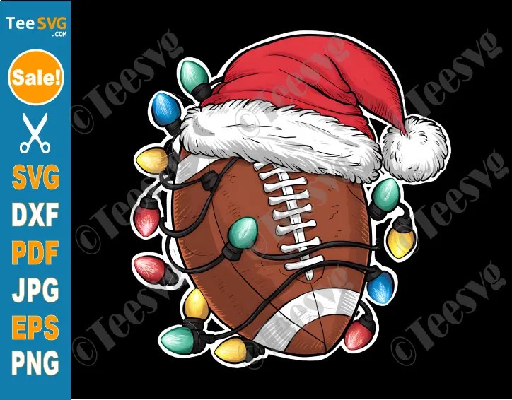 Christmas Football SVG PNG Santa Football SVG PNG CLIPART Santa Hat Xmas Lights Cricut Shirt Desig