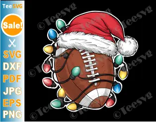 Christmas Football SVG PNG Santa Football SVG PNG CLIPART Santa Hat Xmas Lights Cricut Shirt Desig.