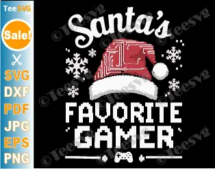 Santa's Favorite Gamer SVG PNG Retro Christmas Gaming SVG Boys Arcade Pixel Art Cricut Shirt Design.