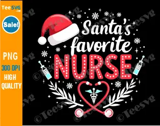 Santa's Favorite Nurse PNG Christmas Nurse PNG Sublimation Clipart Transparent Background Images.