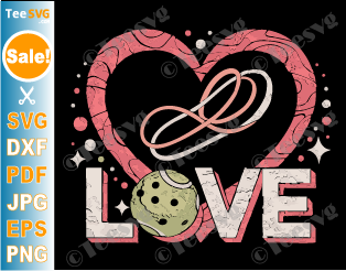 Vintage Pickleball SVG PNG Heart Love Cute Valentines Day Files For Cricut Shirt Design.