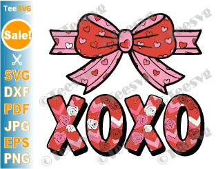 Bow Xoxo Valentine SVG PNG Hearts Flowers Pattern Pink Women Cricut Shirt Design