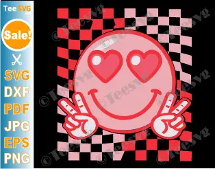 Valentine Smiley Face SVG PNG Checkered Valentines Day Cute Groovy Retro Pink Cricut Shirt Design